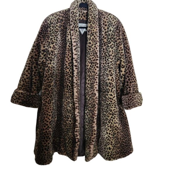 J. PERCY FOR MARVIN RICHARDS WOMEN'S LEOPARD FAUX‎ FUR SWING COAT MEDIUM - Picture 1 of 15
